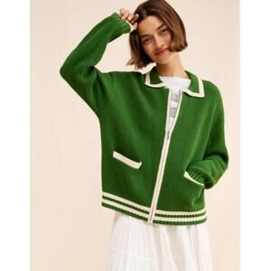 Anthropologie Falling Forward Knitted Sport zip-up Cardigan Sweater Green XS